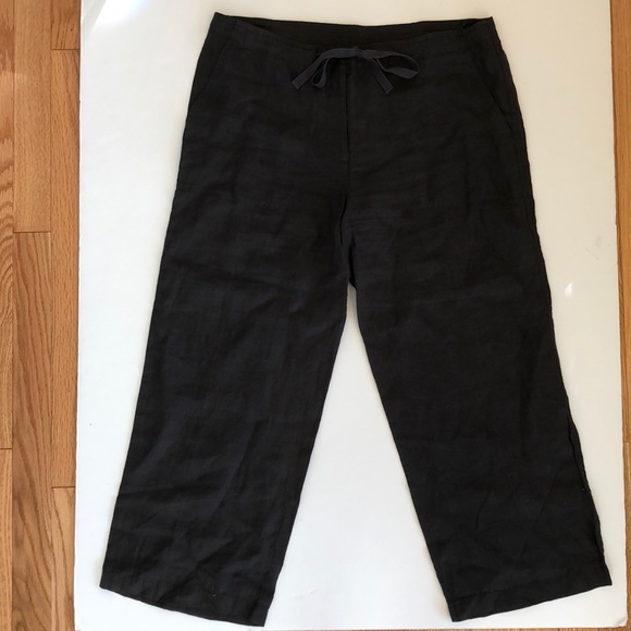 Eileen Fisher dark gray linen cropped small pants - Picture 1 of 3